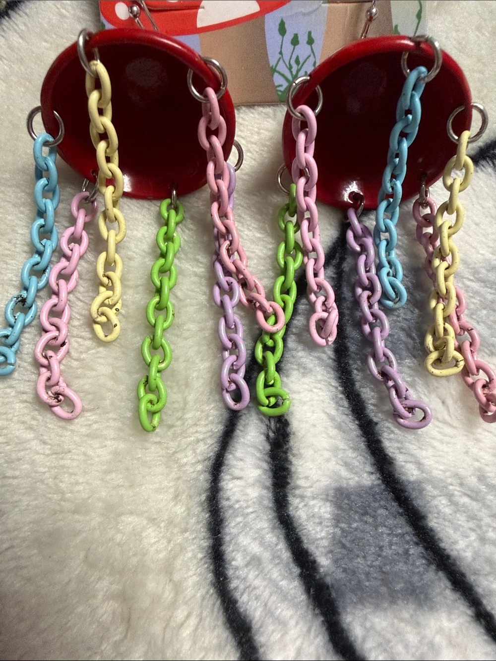 Red Mushroom Jellyfish Chain Earrings - - Picture 4 of 4